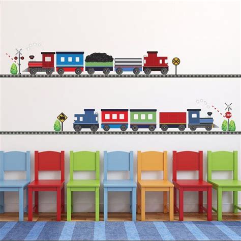 At one point i was leaning towards posters or framed photos but then i thought something a little more interesting and original would be more suitable, something like 3d wall art. 2 Freight Car Train Wall Decal with 2 Straight Railroad Track, Train Decal Removable and ...