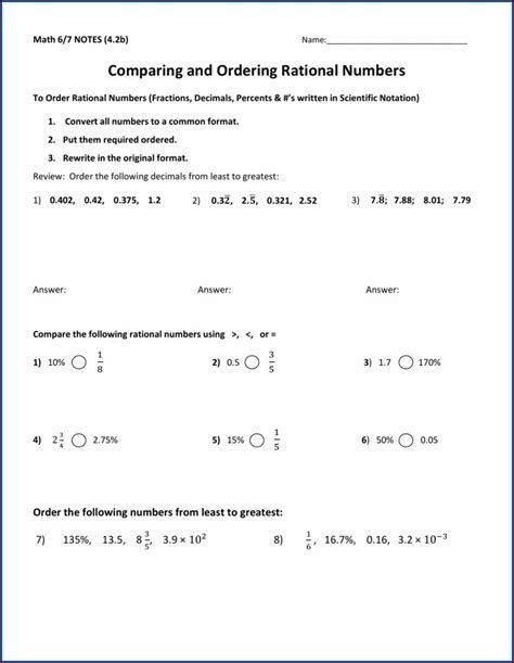 Rational numbers worksheet