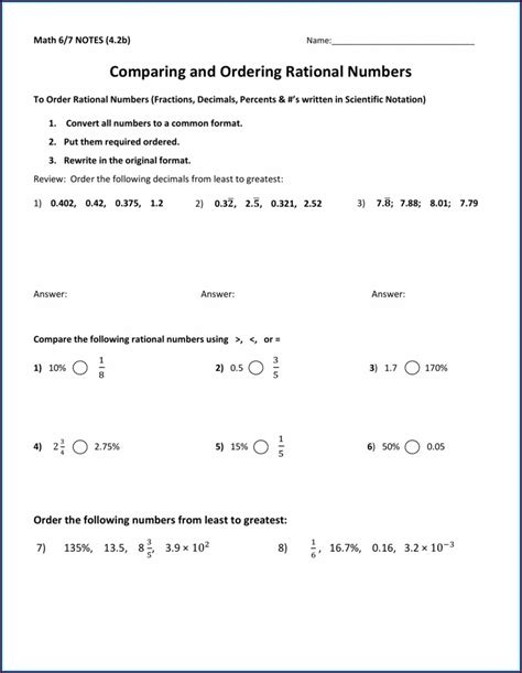 Converting Rational Numbers Worksheet Pdf