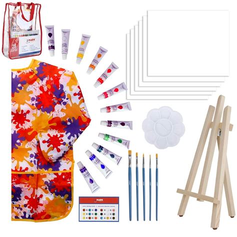 Paint Easel Kids Art Set 28 Piece Acrylic Painting Supplies Kit With