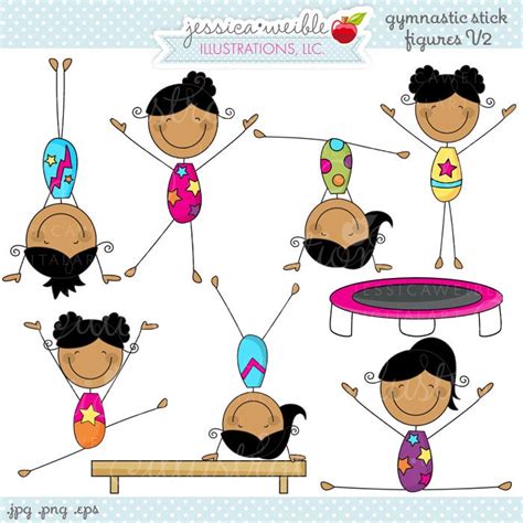 Gymnastics Stick Figures V2 Cute Digital By Jwillustrations