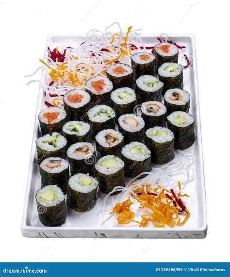 Conjunto De Sushi Maki Simple Aislado En Un Fondo Blanco Imagen De