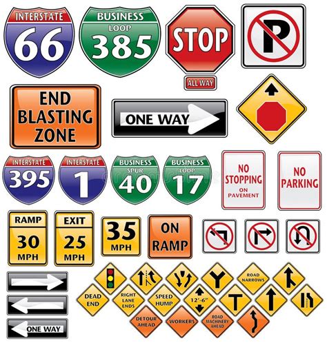 Vector Collection Of Road Signs Stock Vector Illustration Of Round
