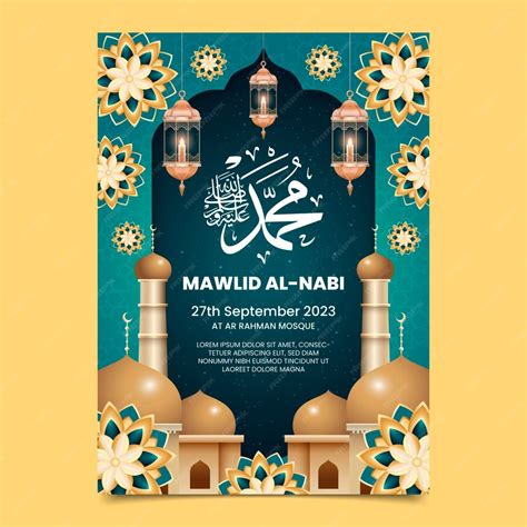 Free Vector Realistic Vertical Poster Template For Mawlid Al Nabi
