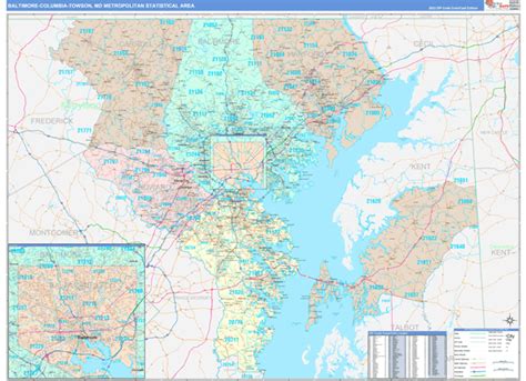 Baltimore Columbia Towson Metro Area Md Zip Code Maps Color Cast