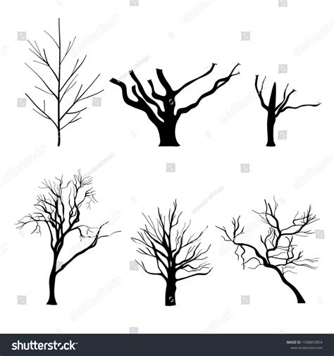 Naked Trees Silhouettes Set Hand Drawn Isolated Royalty Free Stock