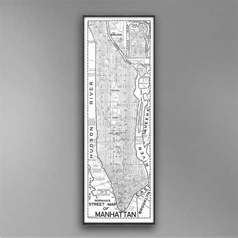 Nyc Manhattan Map Print Vintage New York Street Map Of Etsy