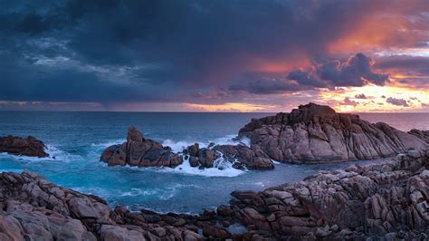 Download Horizon Sunset Australia Sea Ocean Nature Rock Hd Wallpaper