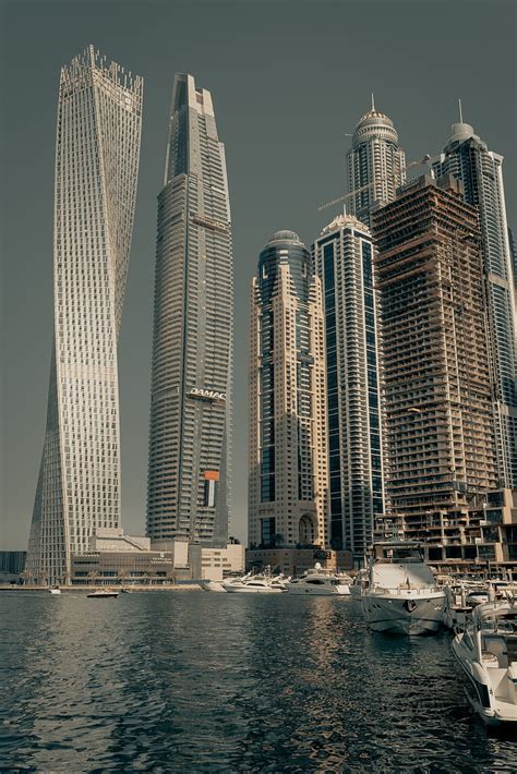 Edificios Rascacielos Barcos Bahía Arquitectura Dubai Emiratos