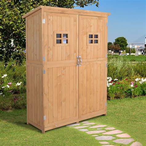 Outsunny Wooden Garden Shed Tool Storage Cabinet Double Door Shelf