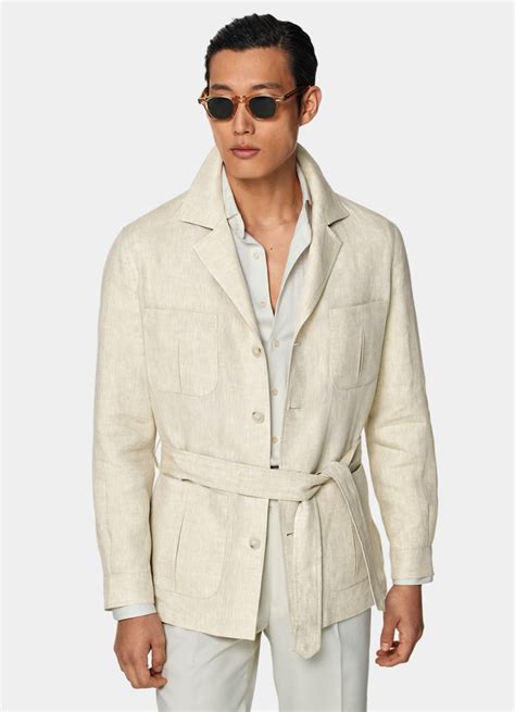 Sand Belted Safari Jacket In Pure Linen Suitsupply Us