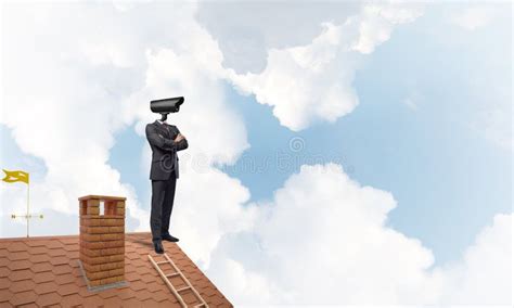 Concept Of Security And Privacy Protection With Camera Headed Man Stock