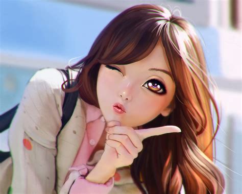 Fingers Face Eyes Lips Hair Anime Anime Girls Winking Wallpapers