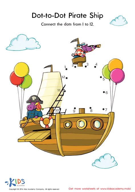 Pirate Ship Connect Dots Worksheet Free Printable Pdf For Kids