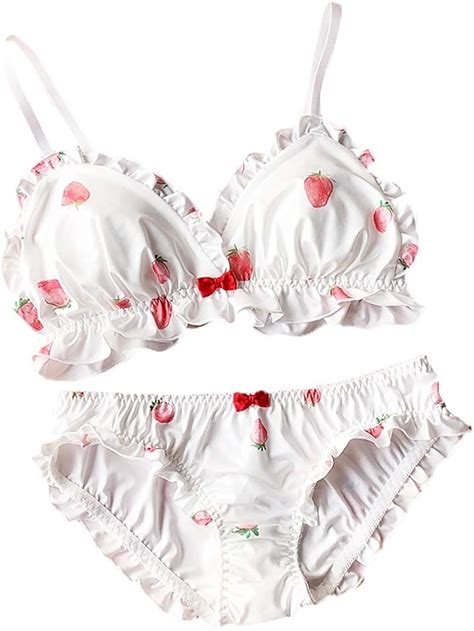 Lingerie Underwear Set Sweet Strawberry Print Girl Comfortable Bra No