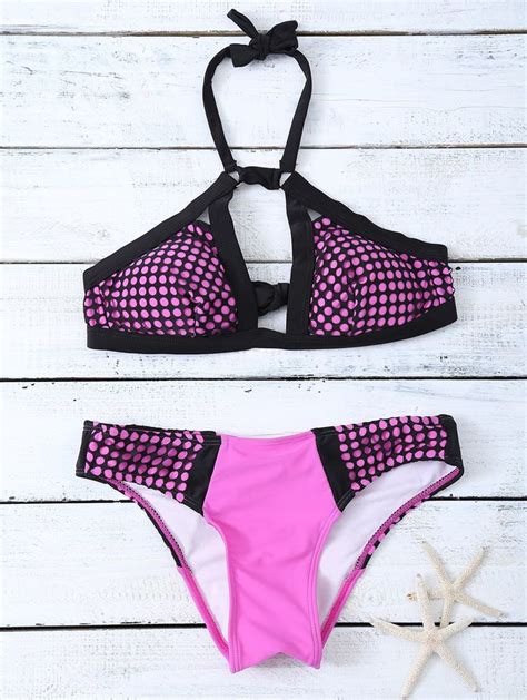 Grid Panel Halter Tied Bikini Set Tutti Frutti M Sexy Cute Pink