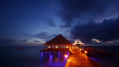 wallpaper maldives beach night clouds sky ocean boat bungalow wallpapermaiden hd