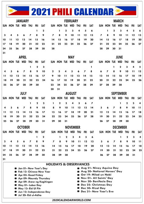 Please select daylight savings start date. Philippines 2021 Calendar with Holidays Printable Templates