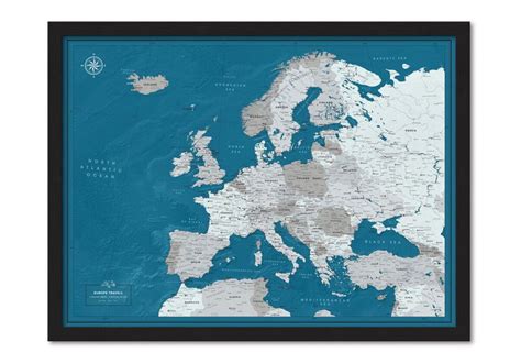 Europe Framed Travel Map With Pins Premium Quality