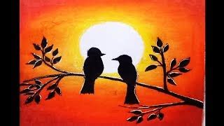 How to draw scenery of Sunset with oil pastel.Step by step ...