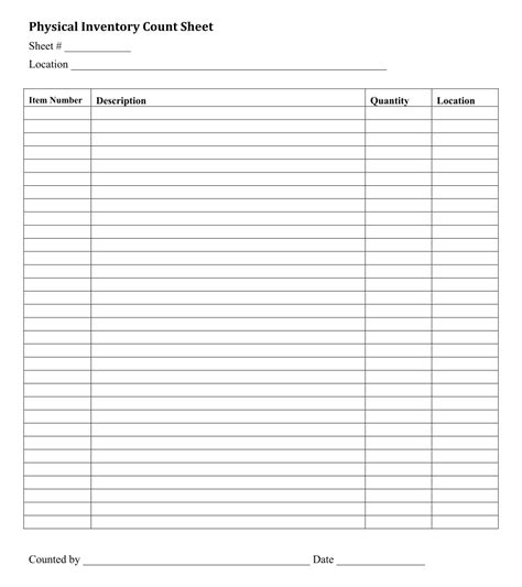 Blank Spreadsheets Printable Inventory Sheet
