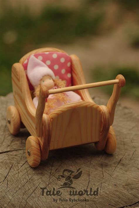 wooden doll pram with bedding dollhouse doll furniture doll accessories wood handmade doll