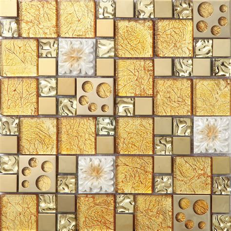Gold Crystal Glass Mosaice Tile 304 Stainless Steel Free Shipping Wall