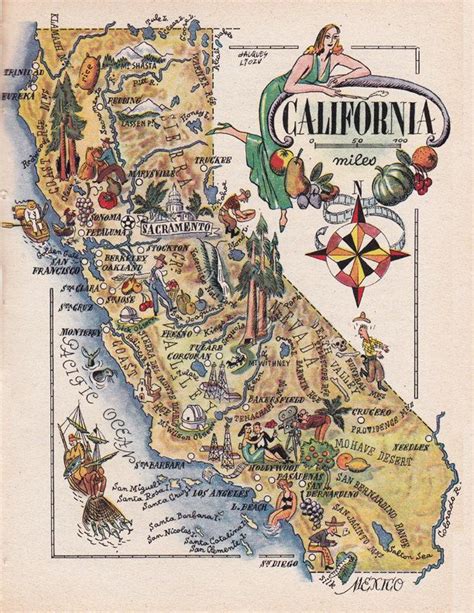 Printable Map Of California From 1946 Funny Pictorial Map Home Decor