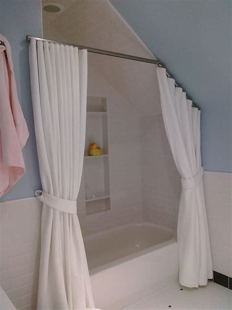 Search results for ceiling mount shower curtain rod. Challenging Shower Area | Attic shower, Sloped ceiling ...