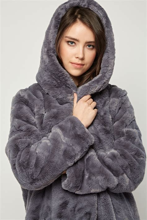 Grey Faux Fur Hooded Coat Just 50