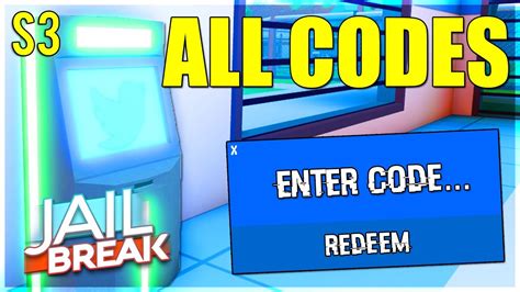 We posted two lists of roblox jailbreak codes which you can use in the atm to get cash, xp, tokens or unlock specific items. ALL *LATEST* CODE IN ROBLOX JAILBREAK SEASON 3 UPDATE ...