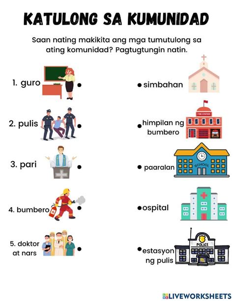 Mga Katulong Sa Komunidad Interactive Worksheet 2nd Grade Worksheets