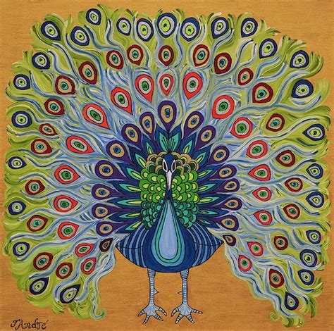Colorful Peacock By Teresa Andre Contemporary Art Painting Fine Art