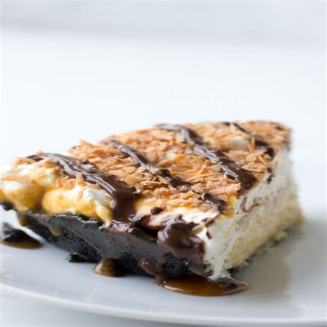 This samoa pie recipe from delish.com is the best. Samoa Chocolate Coconut Cream Pie