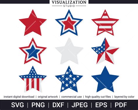 Patriotic Stars Vector Clipart Set Instant Digital Etsy