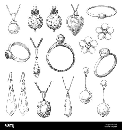 Hand Drawn A Set Of Different Jewelry Vector Illustration Of A Sketch