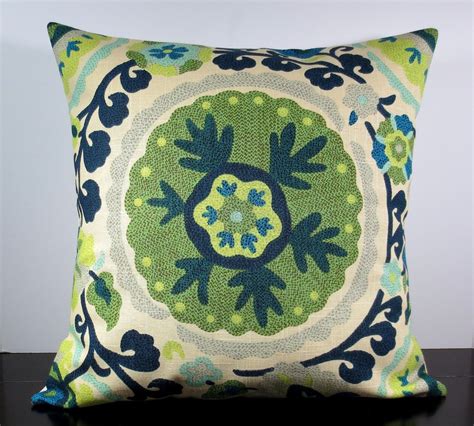 Green And Blue Suzani Medallion Decorative Throw Pillow Cover Etsy