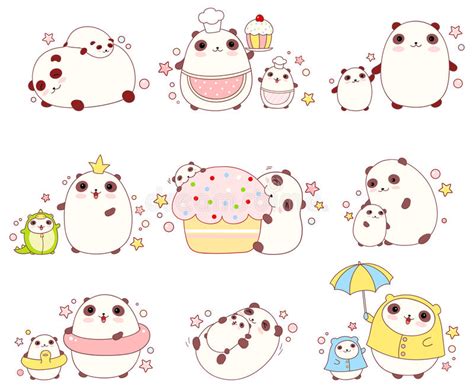 Set Of Cute Pandas In Kawaii Style Stock Vector Illustration Of