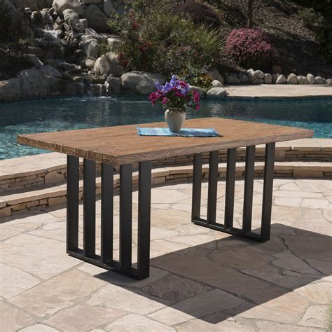 Outdoor Oak Finish Light Weight Concrete Dining Table Nh770403