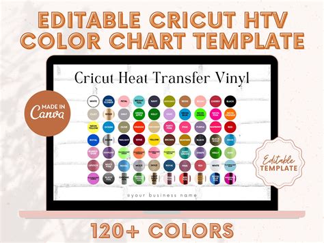 Editable Cricut Htv Color Chart Template Vinyl Colors Mockup Etsy In