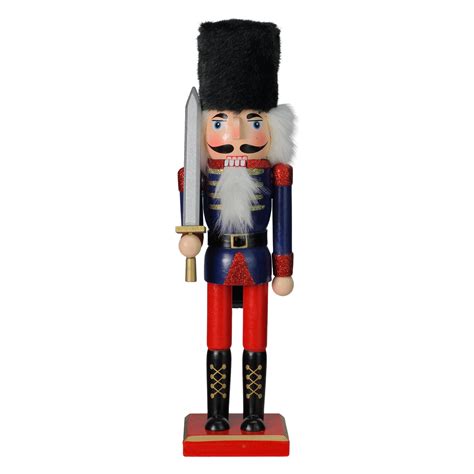 14 Blue Red And Gold Wooden Christmas Nutcracker Soldier With Sword