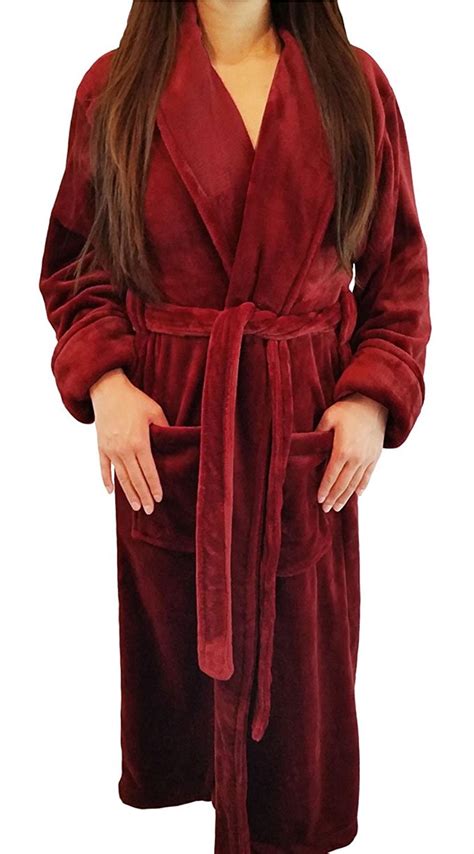 Women S Full Length Shawl Collar Velour Microfiber Fleece Bathrobe Spa