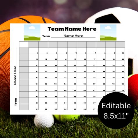 Editable Sports Squares 100 Sports Squares Football Squares Sports Team