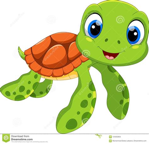 Cute Sea Turtle Cartoon Funny And Adorable Stock