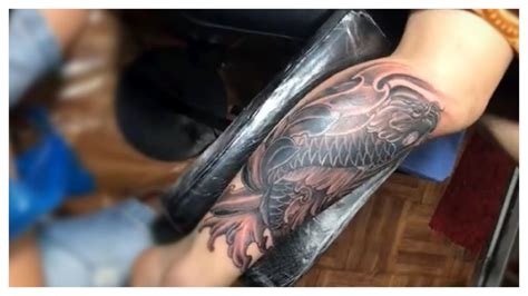Black And Grey Leg Sleeve Tattoos Koi Fish Tattoo