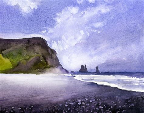 Iceland Watercolor Fine Art Print Nordic Landscape Mountains Etsy