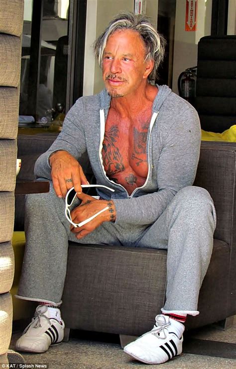 Mickey Rourke Makes Rare Fashion Blunder By Neglecting To Wear T Shirt Under His Tracksuit Top