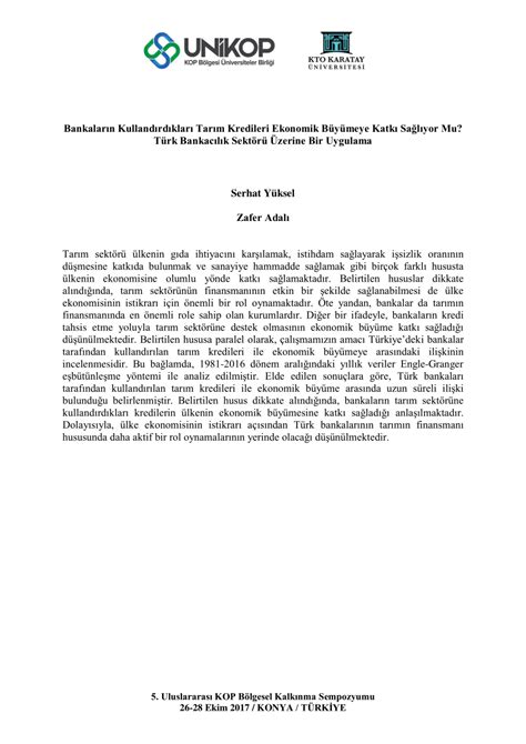 (PDF) Bankaların Kullandırdıkları Tarım Kredileri Ekonomik Büyümeye