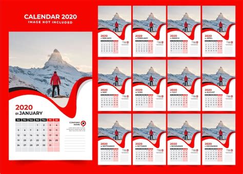 Premium Vector Red Wall Calendar Design Template 2020