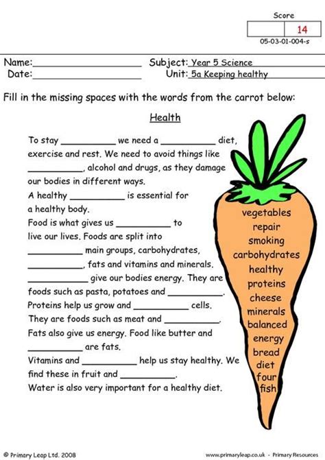 PrimaryLeap.co.uk - Health Worksheet | Keeping healthy ...